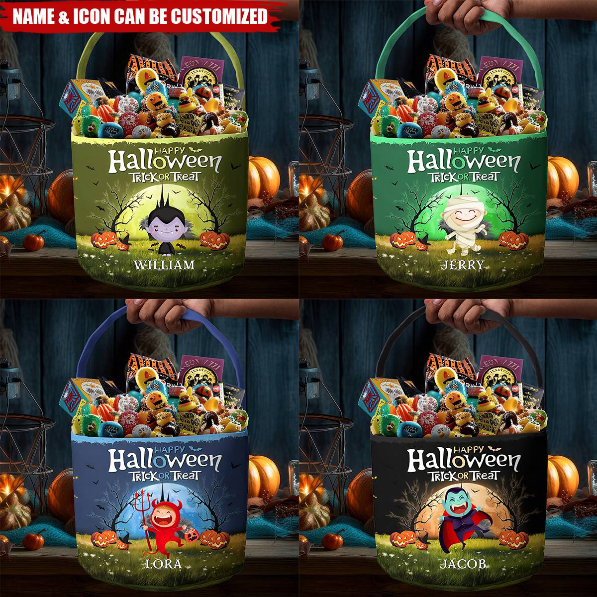 Trick Or Treat Kid Name Halloween - Personalized Halloween Spooky Basket