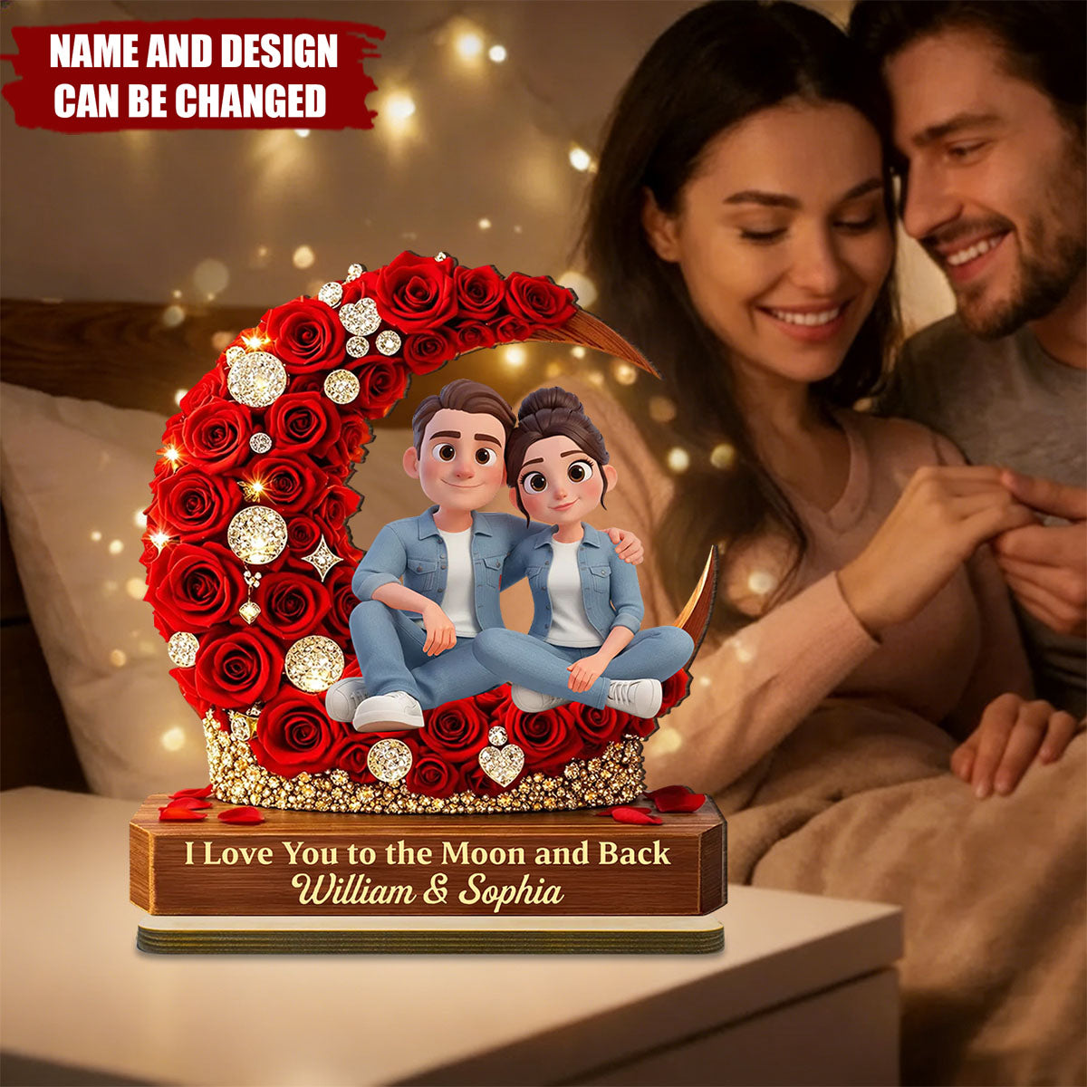 I Love You to the Moon and Back Romantic Love - Personalized 2-Layered Wooden Plaque - Heartfelt Valentine's Day Gift for Her, for Him