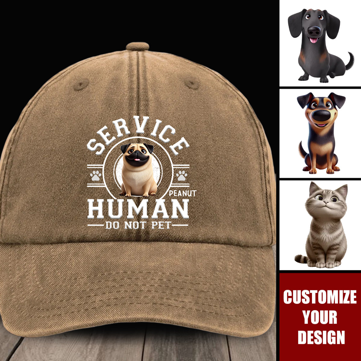 Service Human, Do Not Pet - Dog Personalized Vintage Baseball Cap