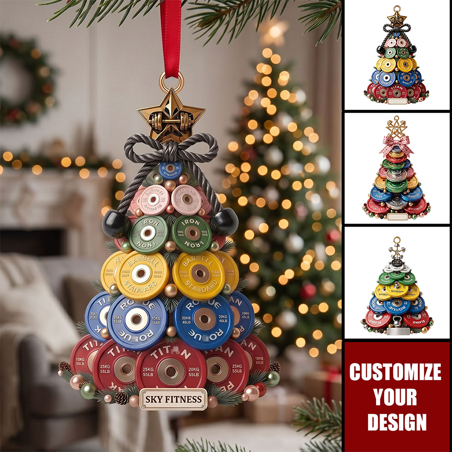 Weight Plate Tree Christmas Ornament, Personalized Gifts For Gym Lovers