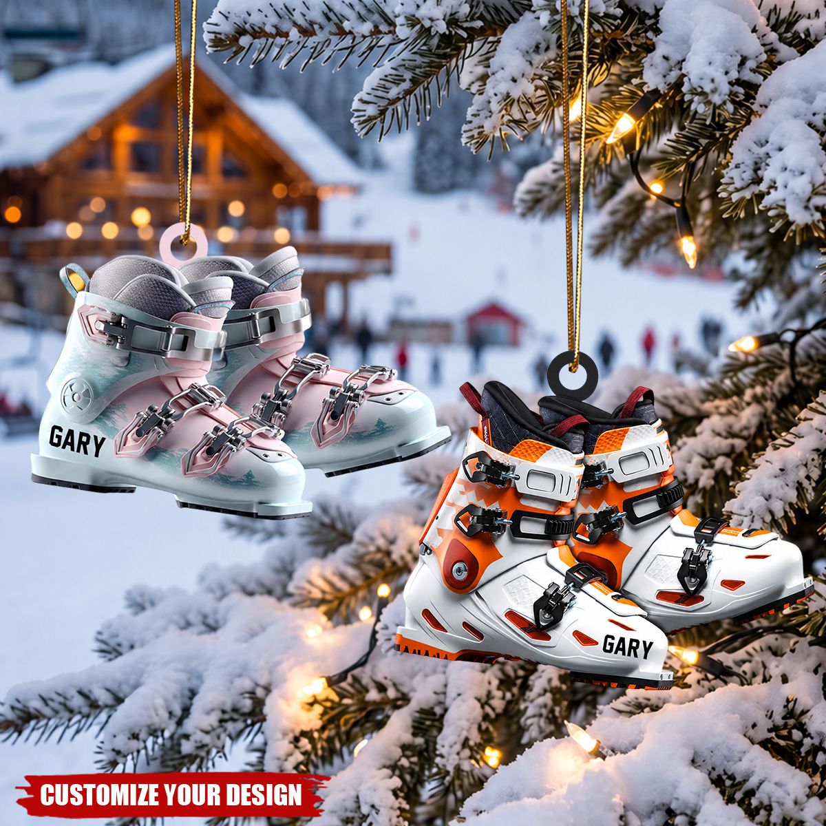 Custom Name Ski Boots Christmas Ornament - Personalized Christmas Tree Hanging Decor