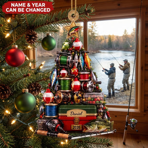 A Merry Fishing Christmas Tree – Personalized Acrylic Custom Shape Ornament, Gift For Fishing Lover