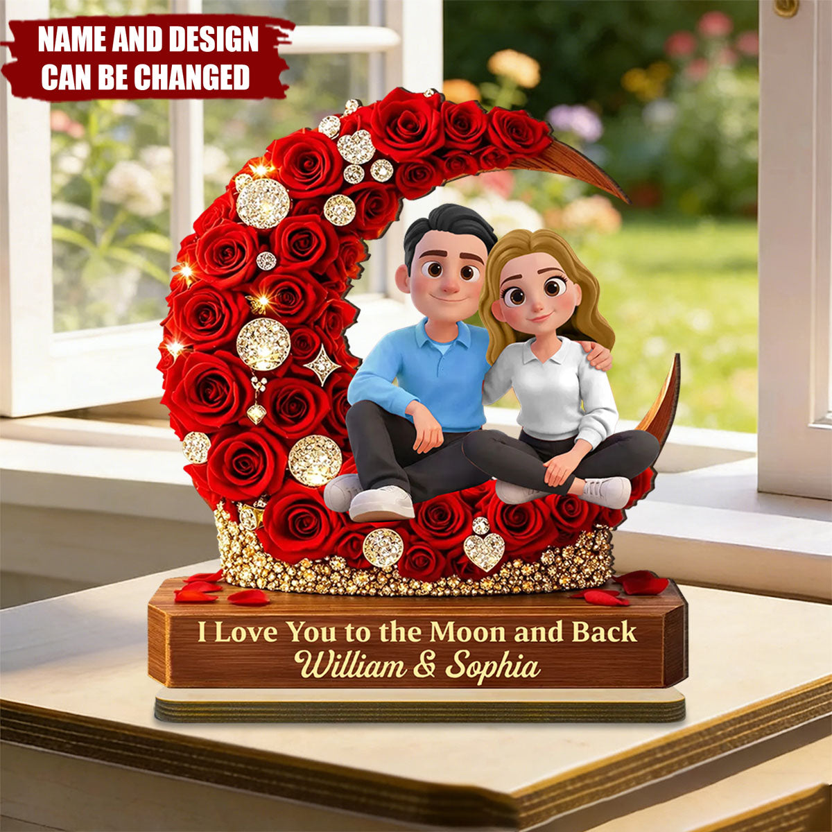 I Love You to the Moon and Back Romantic Love - Personalized 2-Layered Wooden Plaque - Heartfelt Valentine's Day Gift for Her, for Him