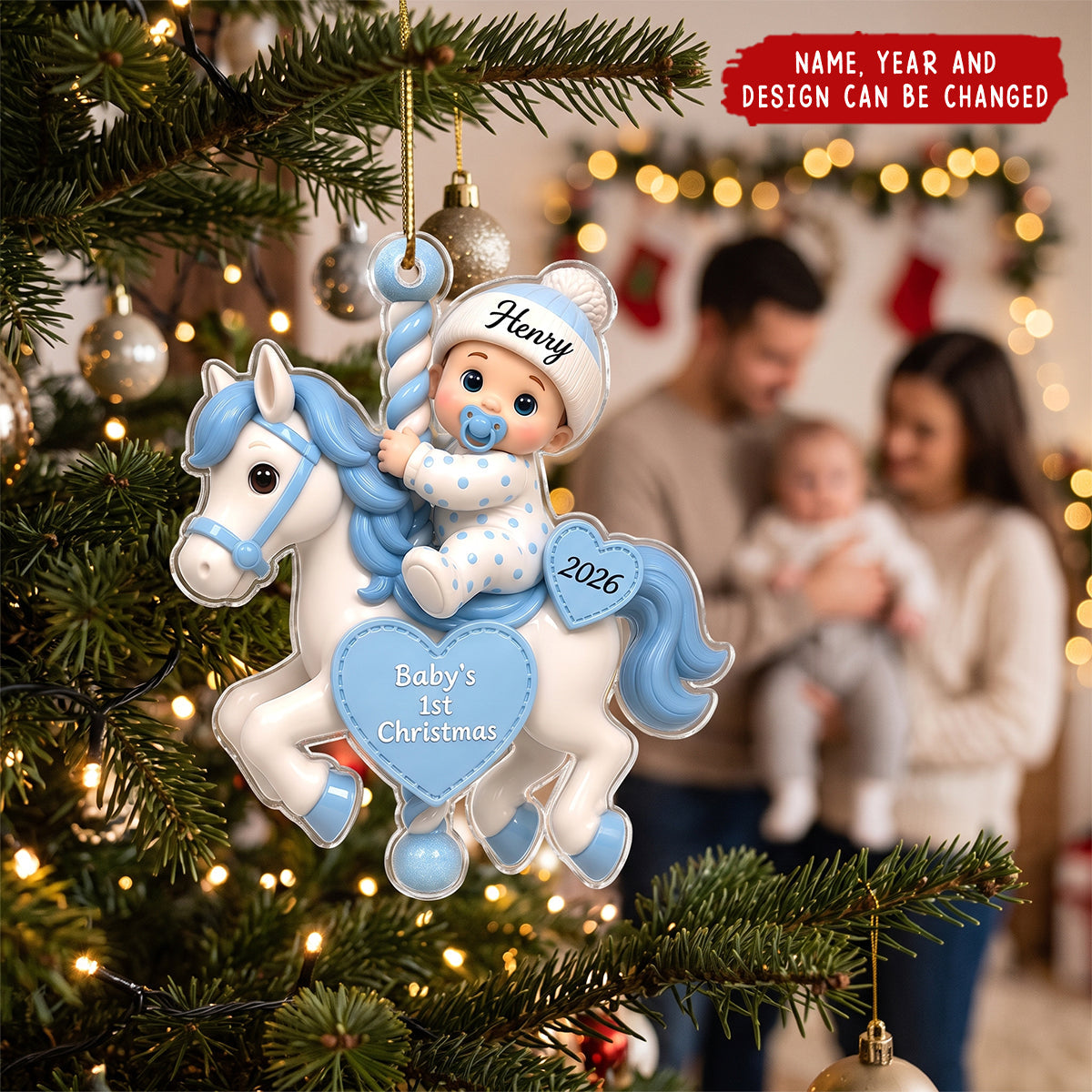 Baby First Christmas On Carousel House - Personalized Acrylic Custom Shape Ornament