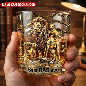 Lion Dad And Kids - Personalized Whiskey Glass,  Father's Day Gift For Dad, Grandpa