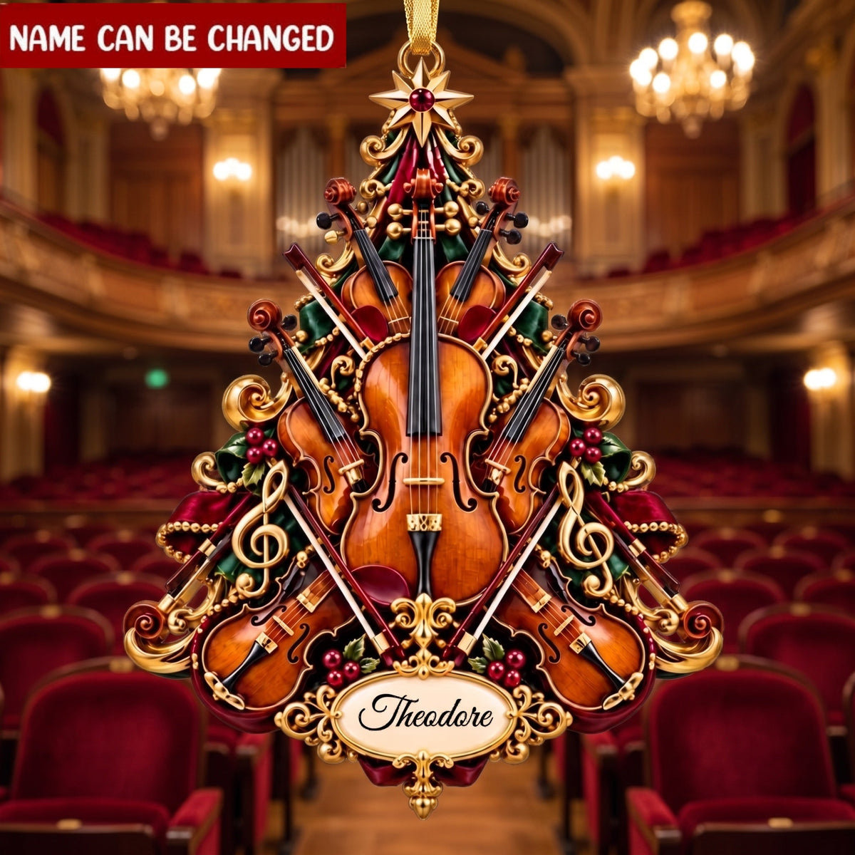 Personalized Violin Christmas Ornament, Custom-named Fiddle Tree Keepsake