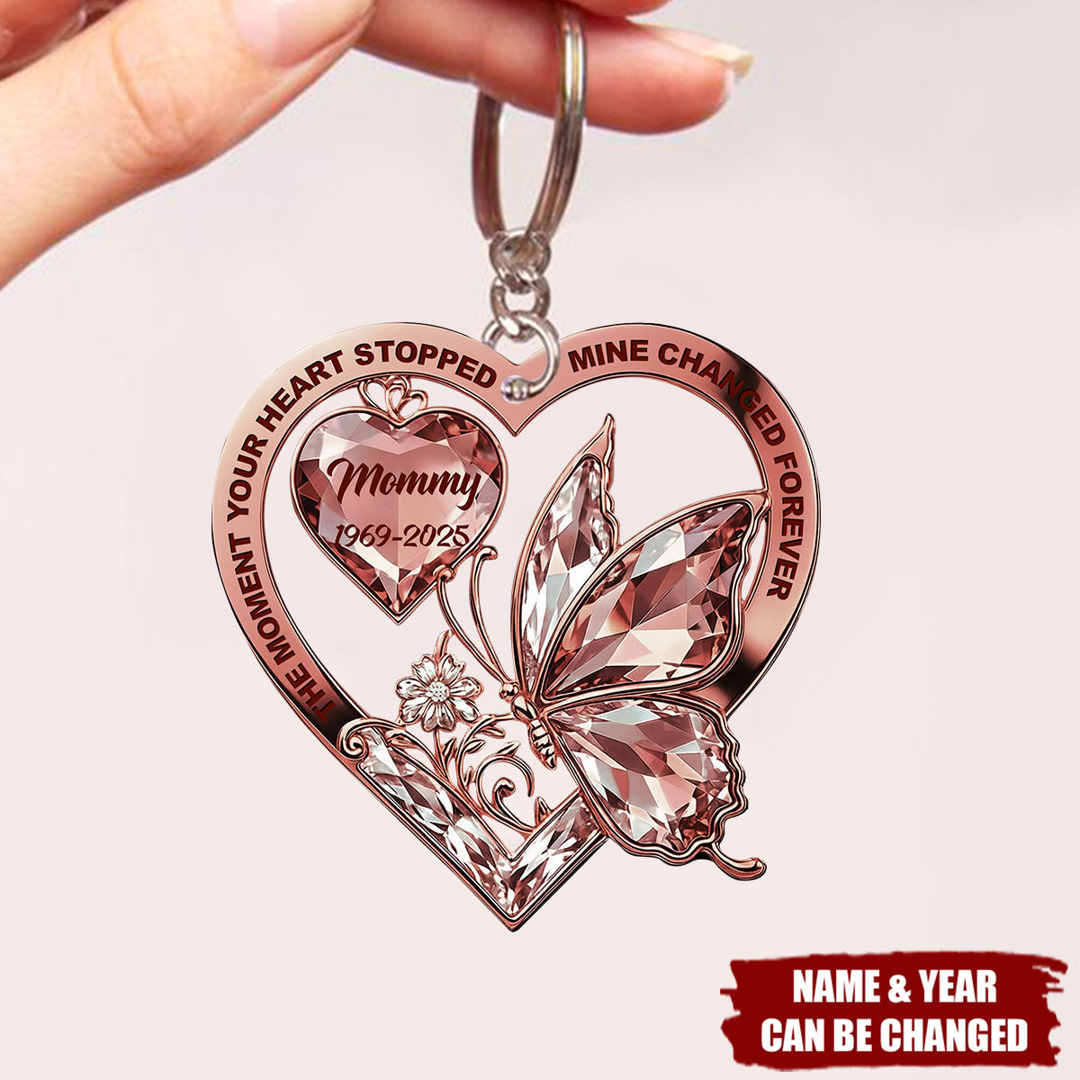 The Moment Your Heart Stopped, Mine Changed Forever, Butterfly And Heart, Acrylic Keychain