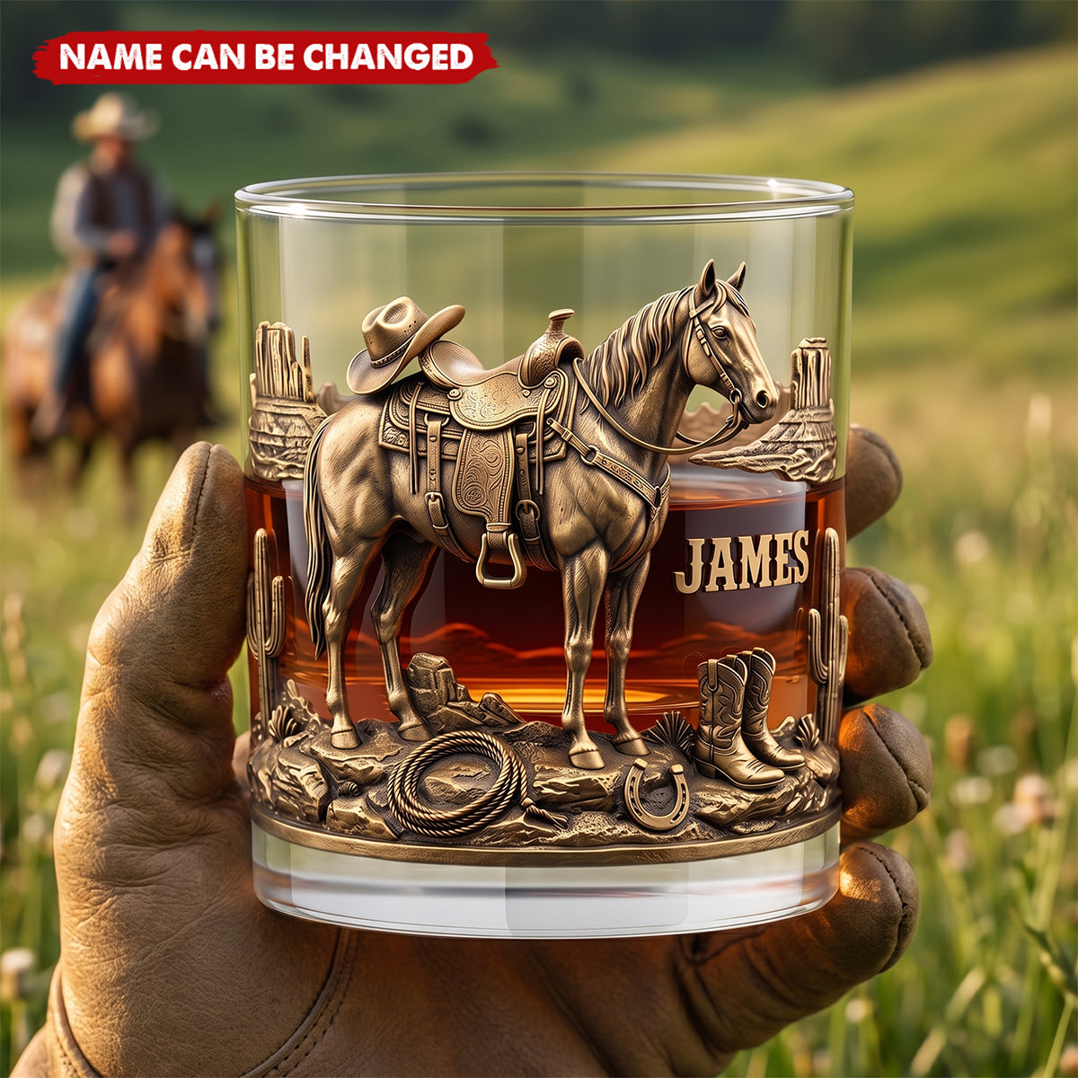 Horse Cowboy - Personalized Custom Whiskey Glass