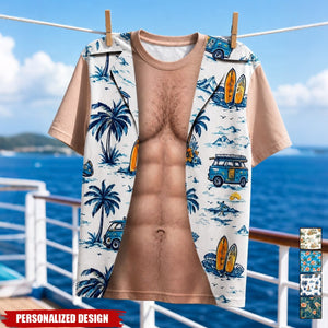 Optical Illusion Hawaiian Floral Open Vest - Men’s Tropical Novelty T-Shirt