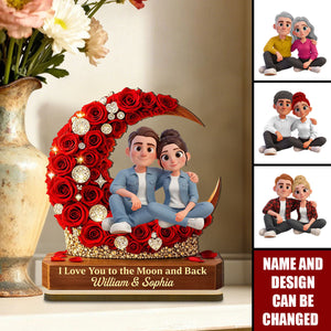 I Love You to the Moon and Back Romantic Love - Personalized 2-Layered Wooden Plaque - Heartfelt Valentine's Day Gift for Her, for Him