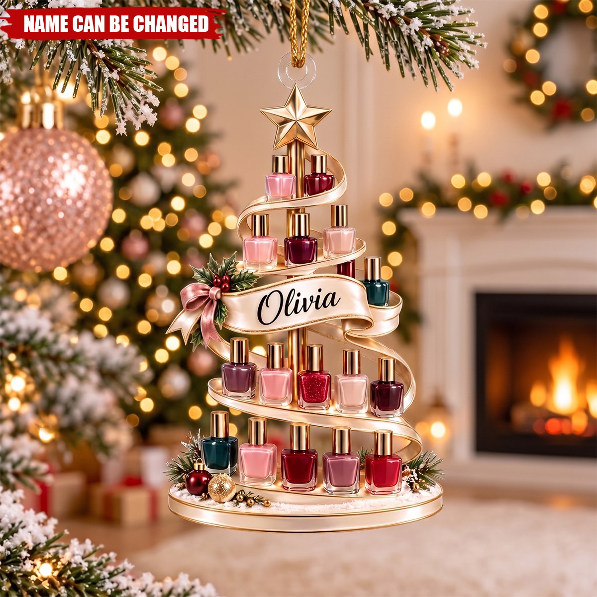 Personalized Nail Polish Christmas Ornament, Custom Name Keepsake, Gift For Nail Tech & Nail Lovers