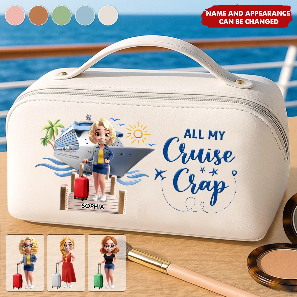 Travel All My Cruise Crap - Personalized Leather Makeup Bag