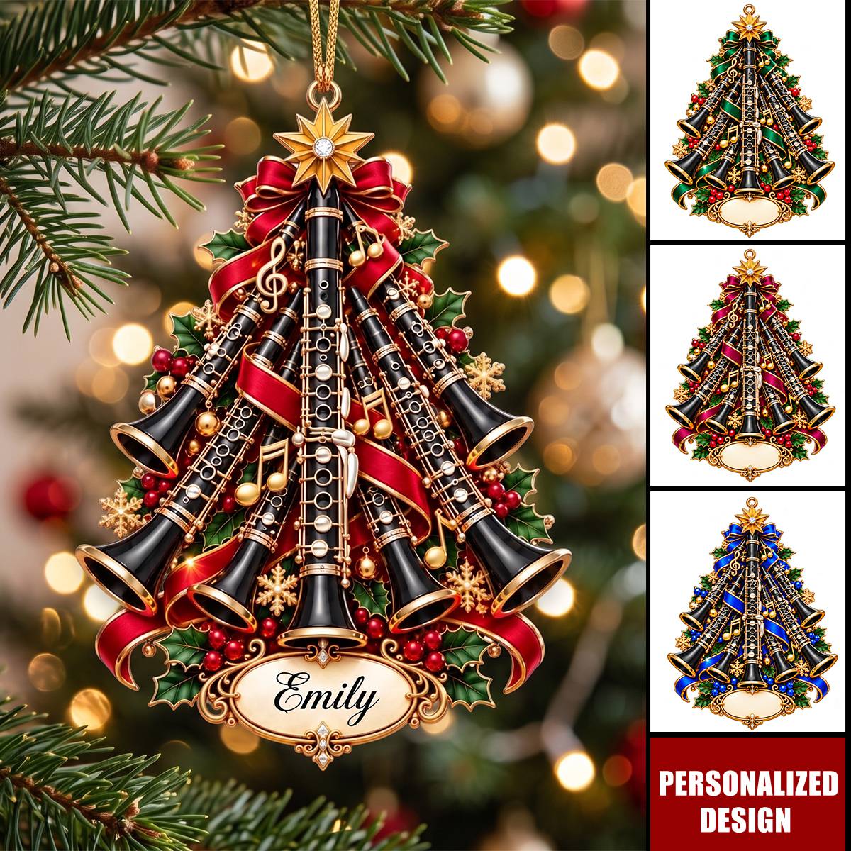 Personalized Clarinet Christmas Ornament, Custom Name Clarinet Lover, Music Lover Decor