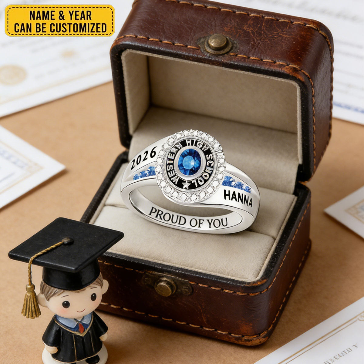 Strength, Growth, And Success - Family Personalized Custom Graduation Ring With Birthstone