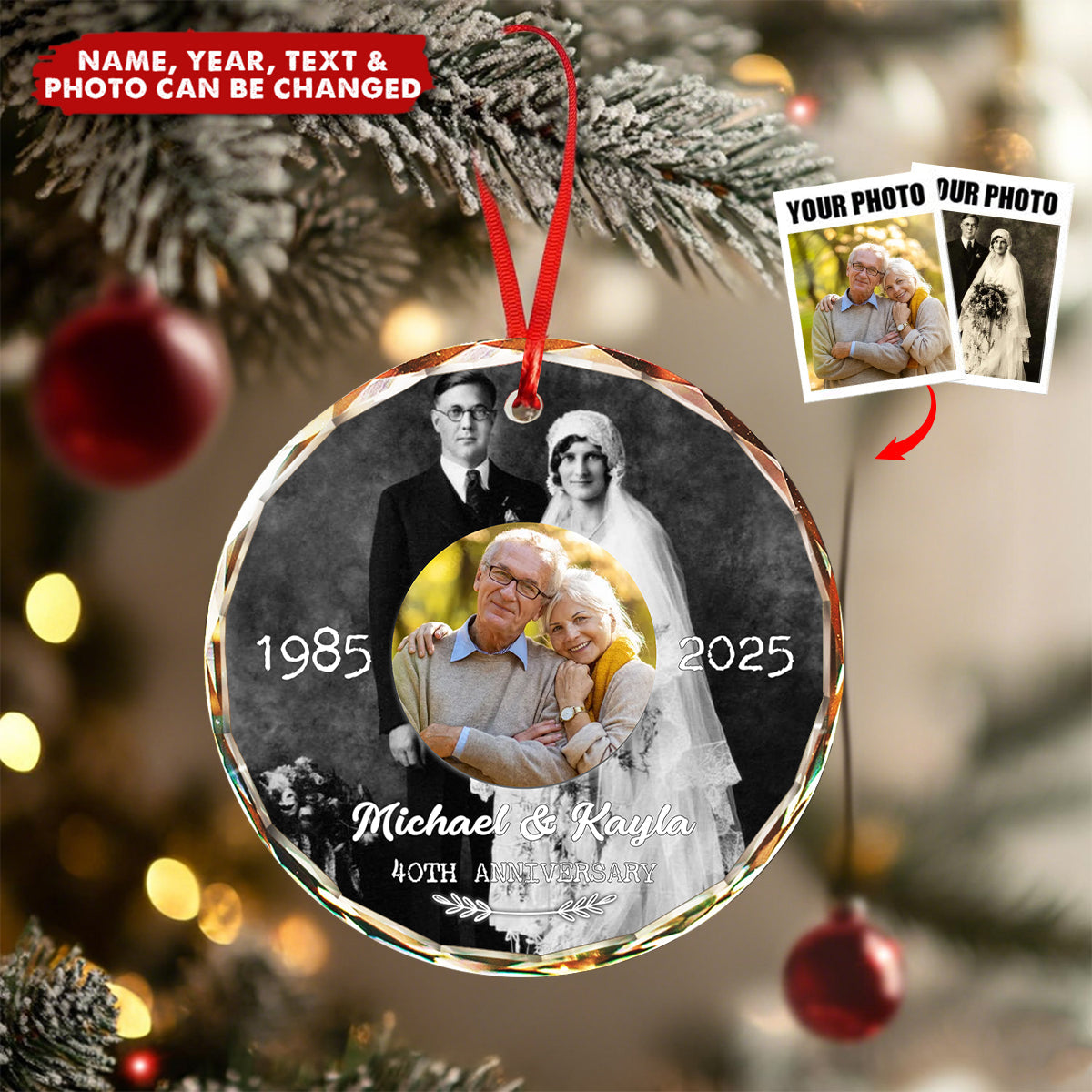 Wedding Anniversary - Personalized Glass Ornament, Gift for Parents Grandparents