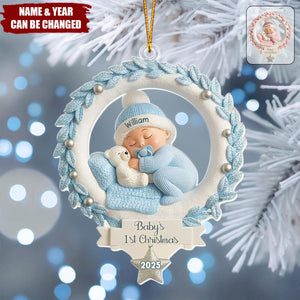Baby's 1st Christmas, Baby And Wreath Ornament, Gift For New Parents