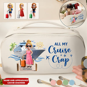 Travel All My Cruise Crap - Personalized Leather Makeup Bag