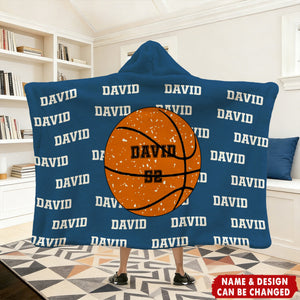 Personalized Balls Design Soft Hooded Blanket with Name and Number Team Birthday Christmas Gift for Sports Lovers