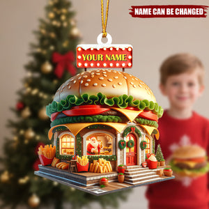 Personalized Name Burger Ornament, Burger Lover Christmas Gift