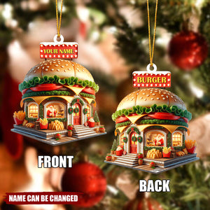 Personalized Name Burger Ornament, Burger Lover Christmas Gift