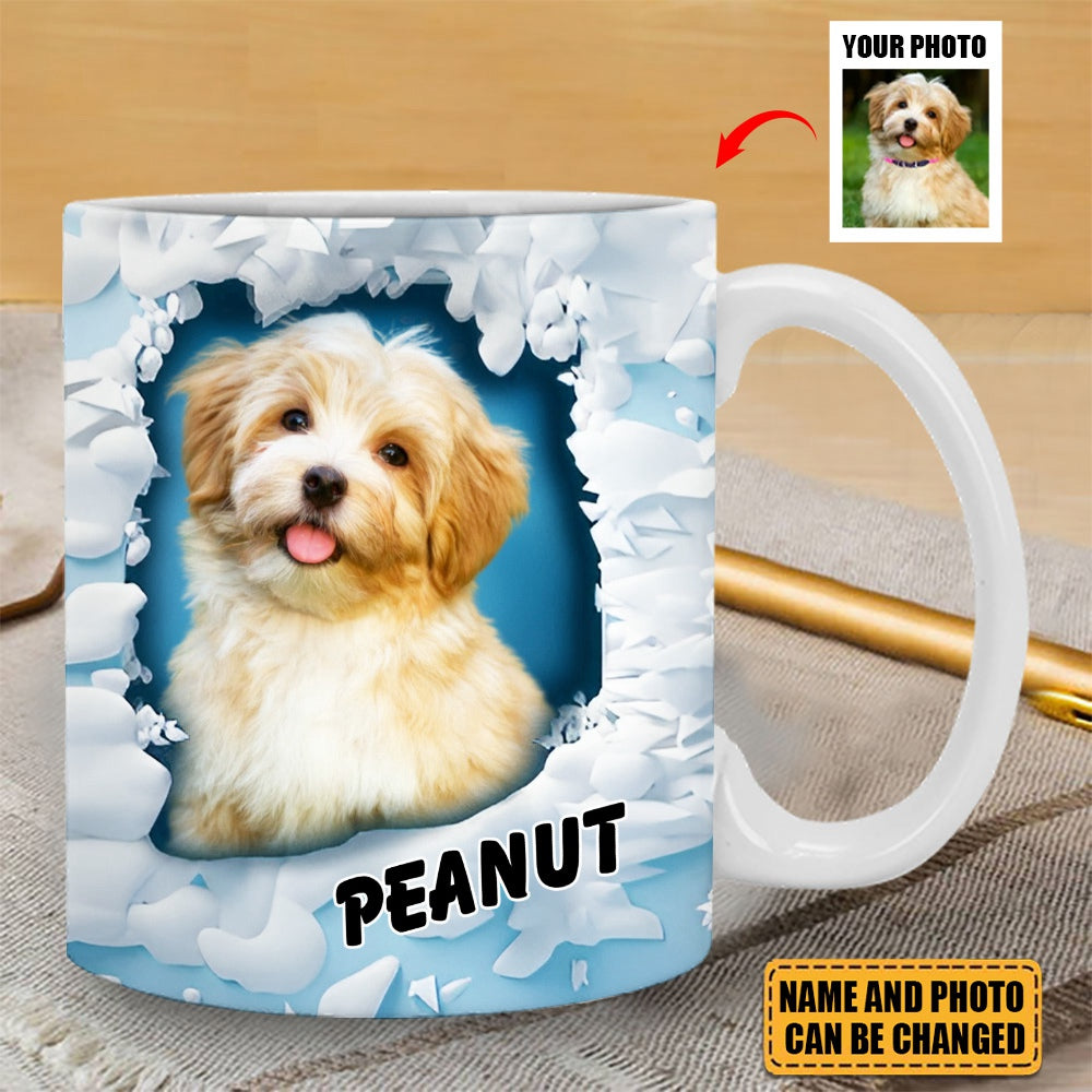 In A Snow Wall Hole Upload Pet Photo Personalized Mug