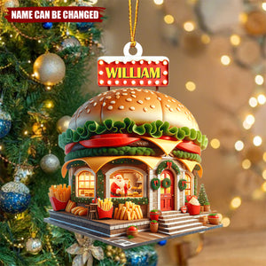 Personalized Name Burger Ornament, Burger Lover Christmas Gift