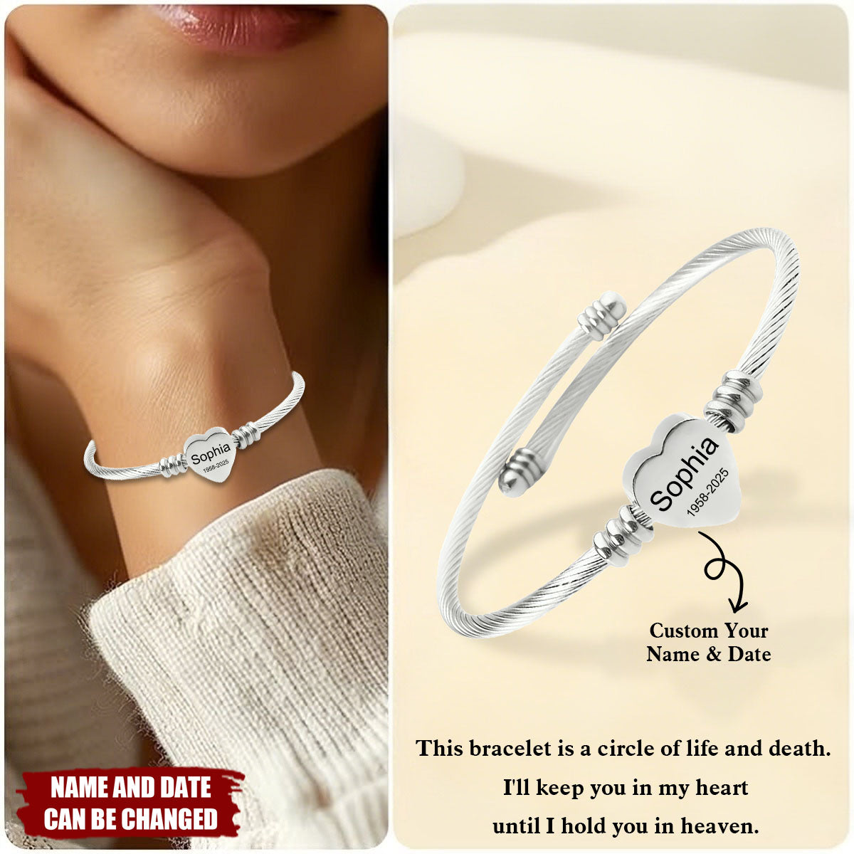 In Memory Of Custom Bracelet - Personalized Name & Date Memorial Gift