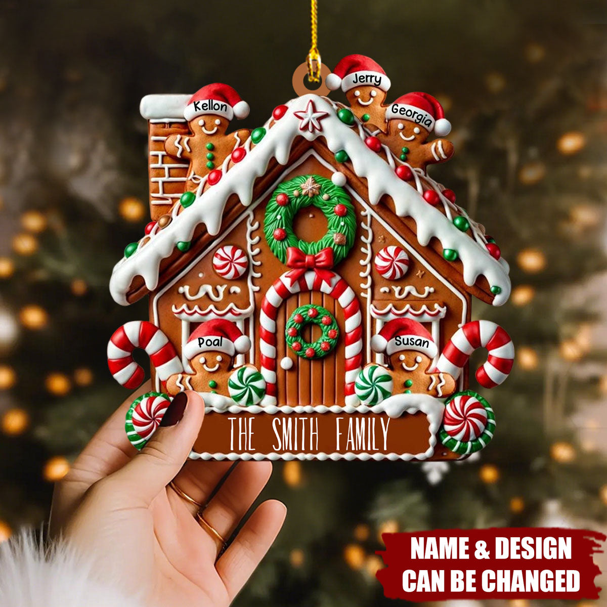 Celebrating Sweet Moments Together - Gingerbread House Personalized Custom Wood Ornament