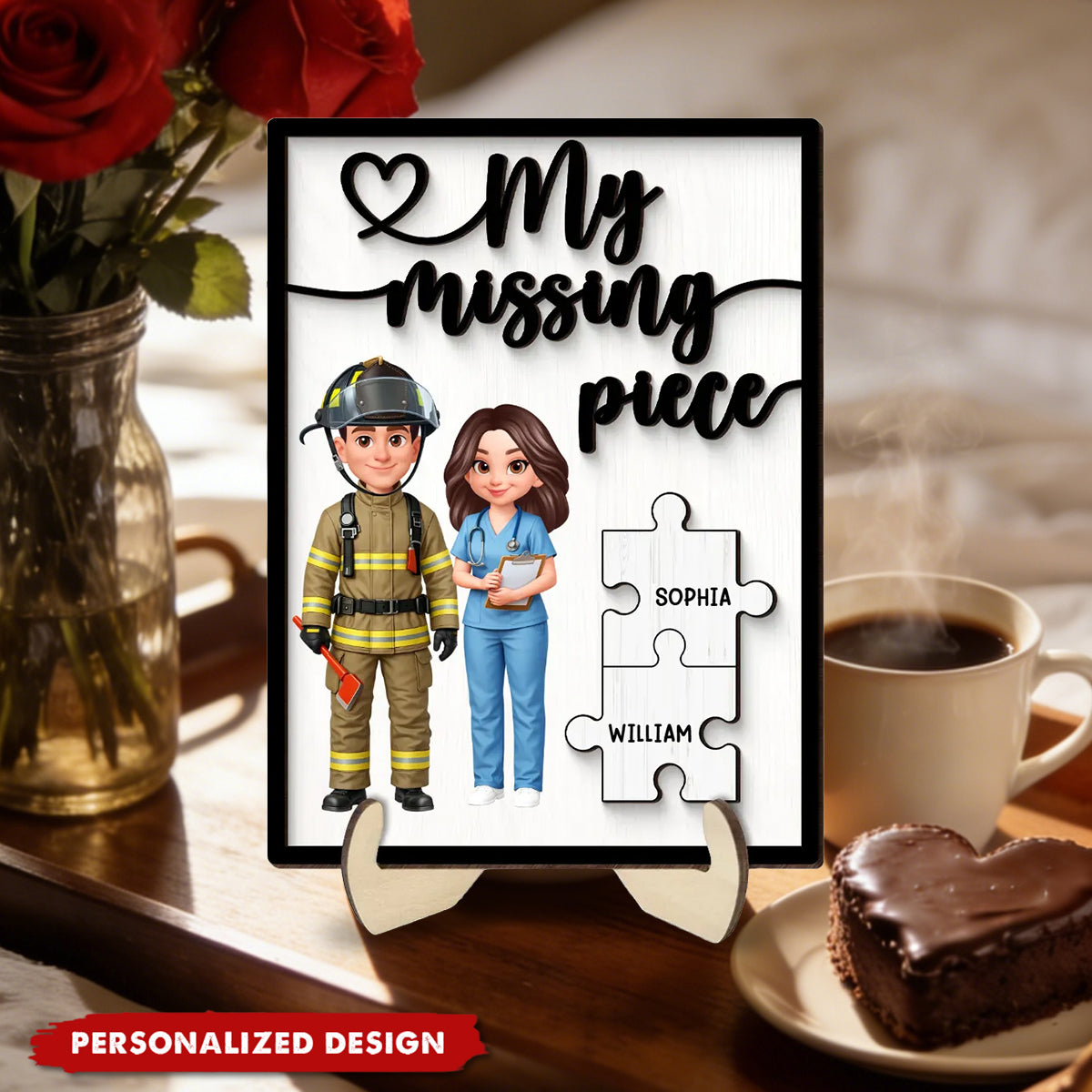 Personalized 2-Layered Wooden Plaque - My Missing Piece Couple Occupation - Valentine's Day Gift for Him, Gift for Her