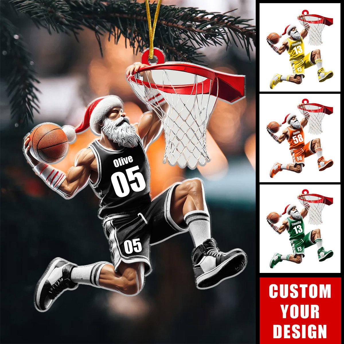 Santa Basketball Player Personalized Acrylic Christmas Ornament, Gift for Basketball Lover