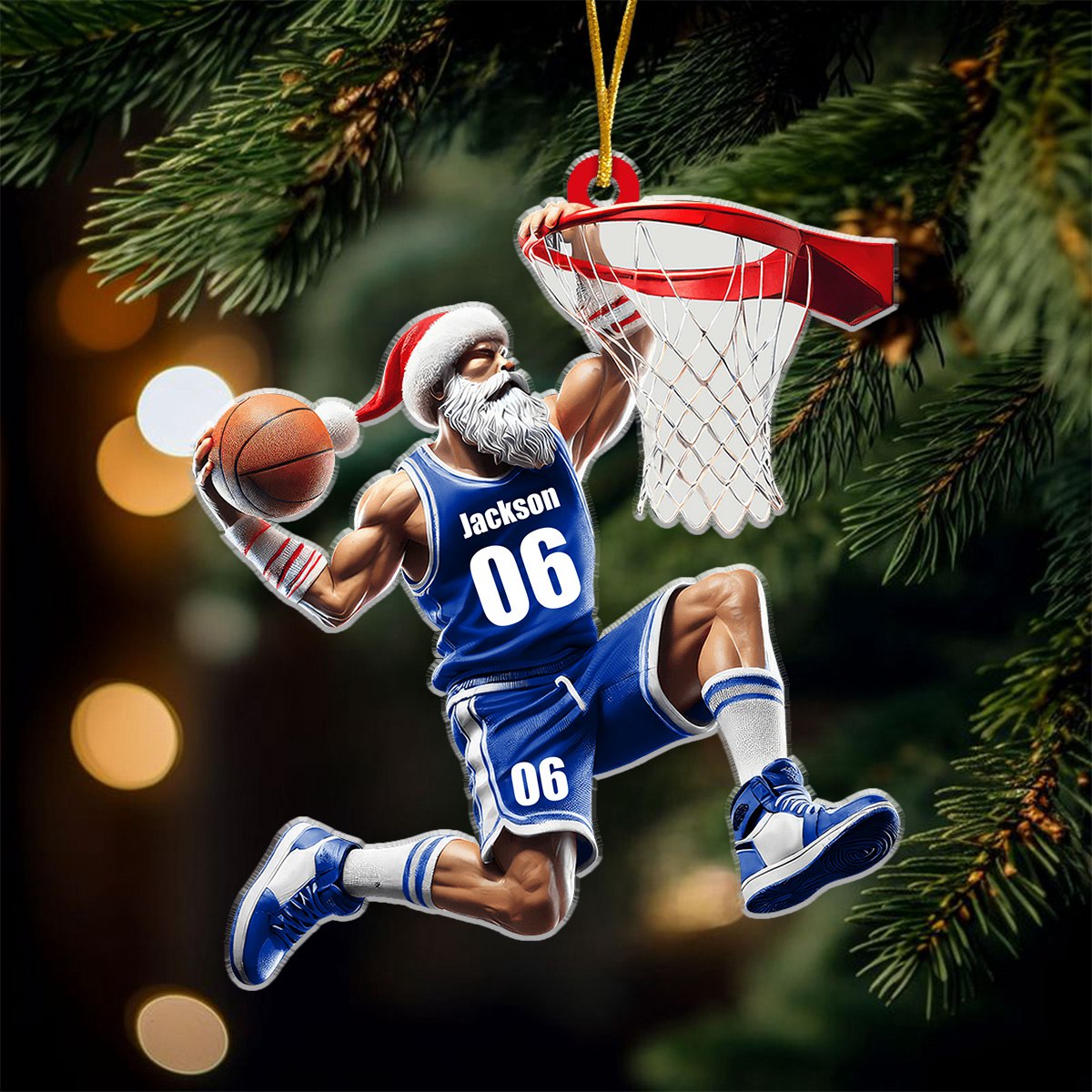 Santa Basketball Player Personalized Acrylic Christmas Ornament, Gift for Basketball Lover