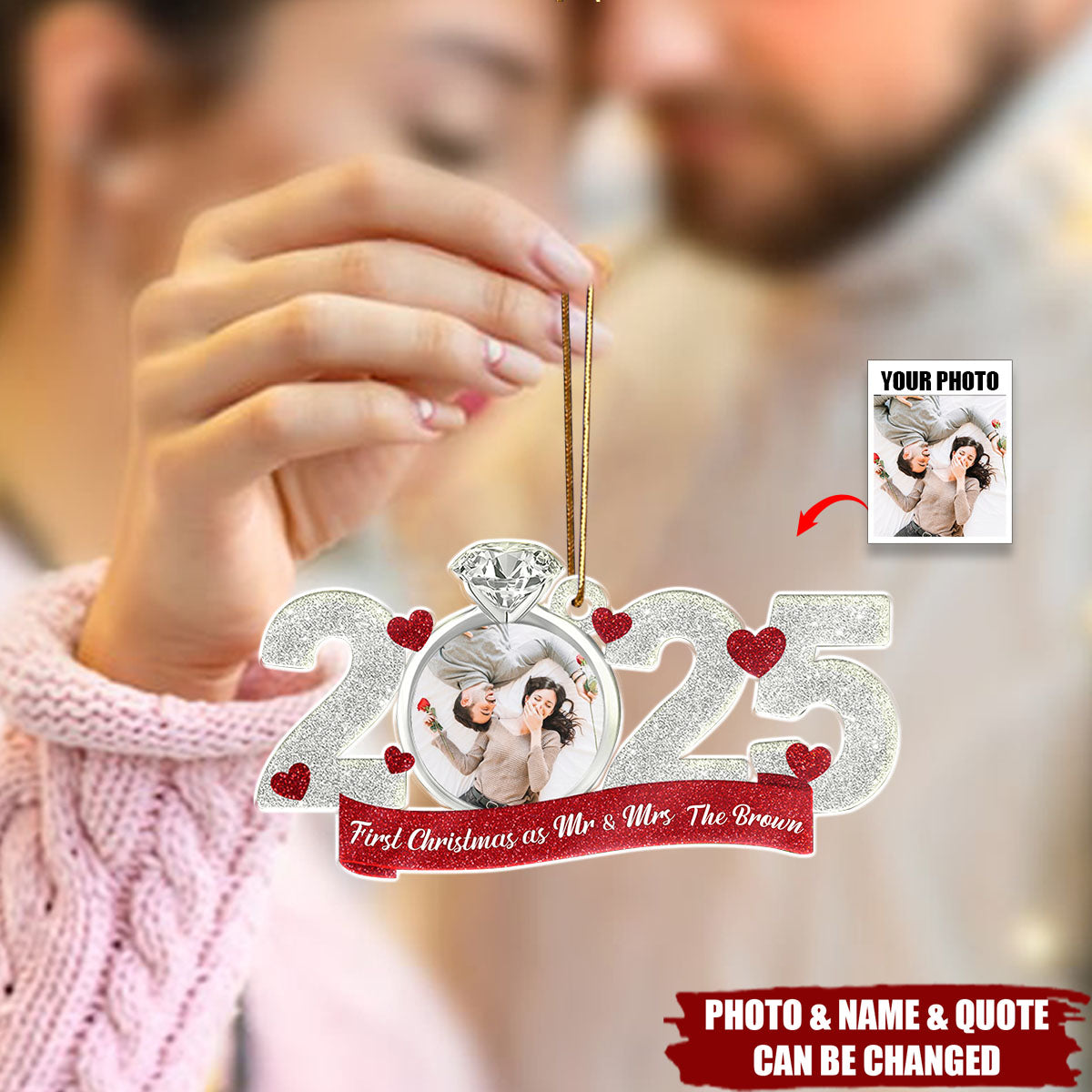 Custom Photo First Christmas As Mr. & Mrs. - Personalized Shaped Acrylic Ornament