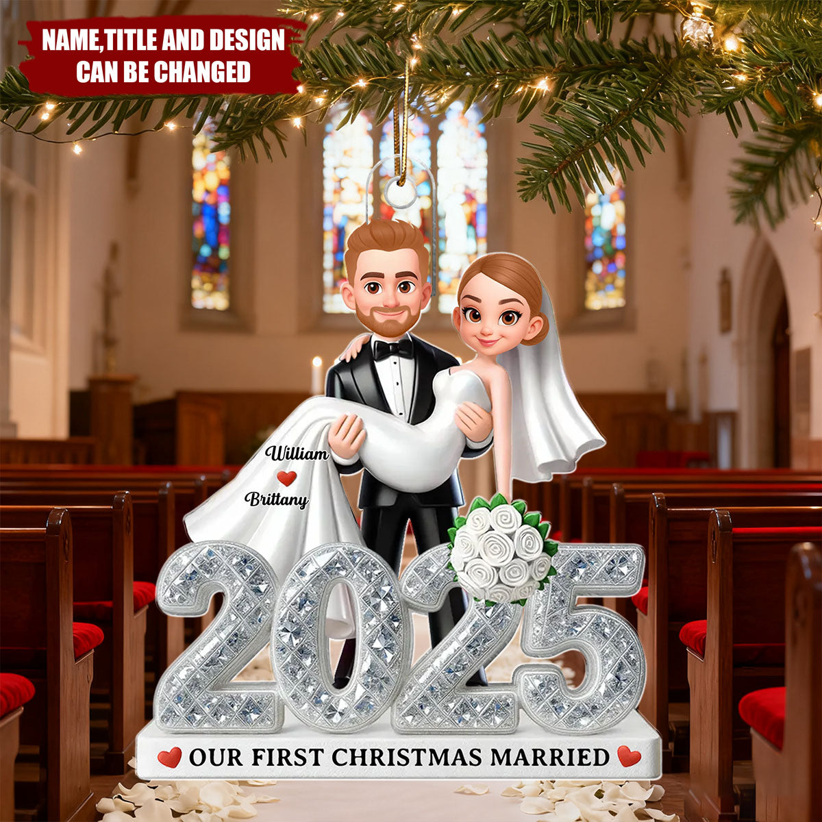 First Christmas Married 2025 - Personalized Christmas Acrylic Ornament