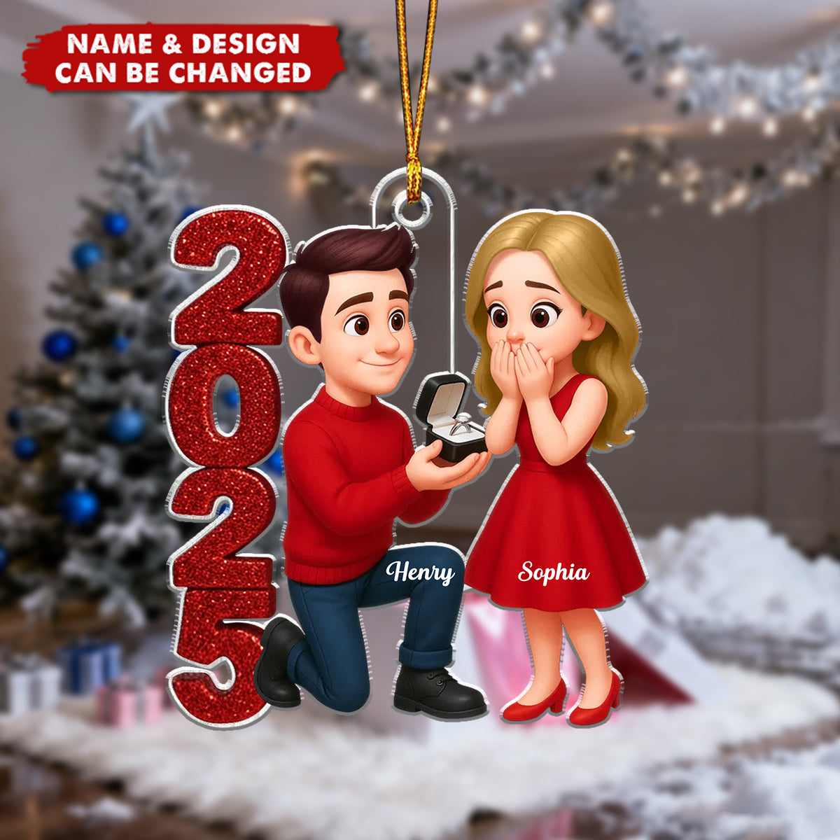 2025 Marriage Proposal Couple - Personalized Christmas Acrylic Ornament, Newly Engaged Gift