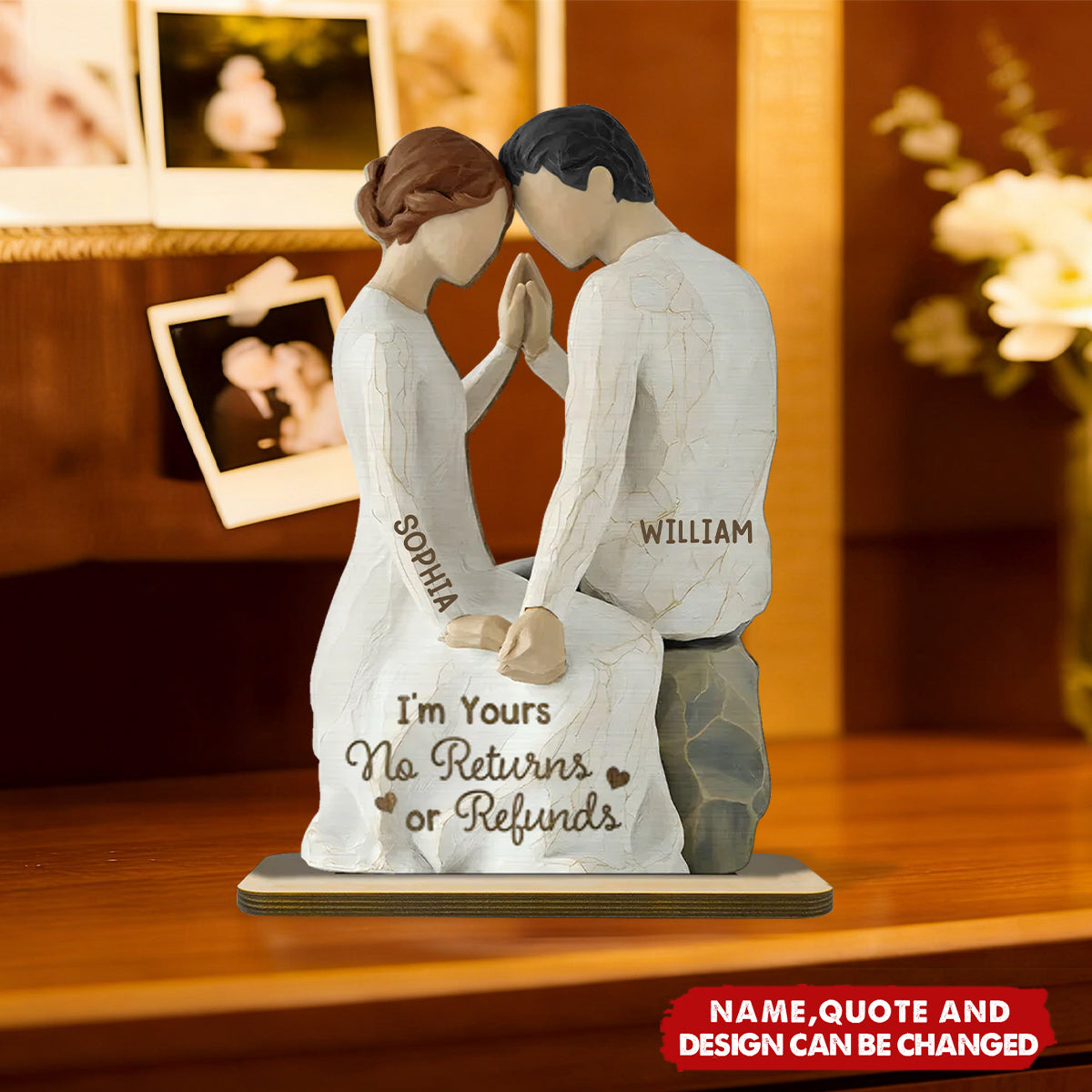 3D Effect Couple Sitting Side By Side - Personalized 2-Layered Wooden Plaque - Valentine's Day, Anniversary Gift For Him, Gift For Her