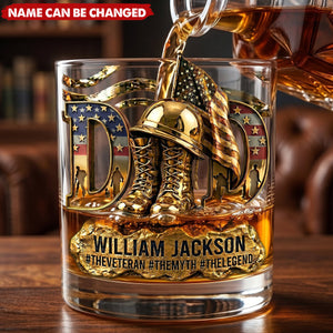 Proud Veteran Dad - Personalized Whiskey Glass,  Father's Day Gift For Dad, Grandpa