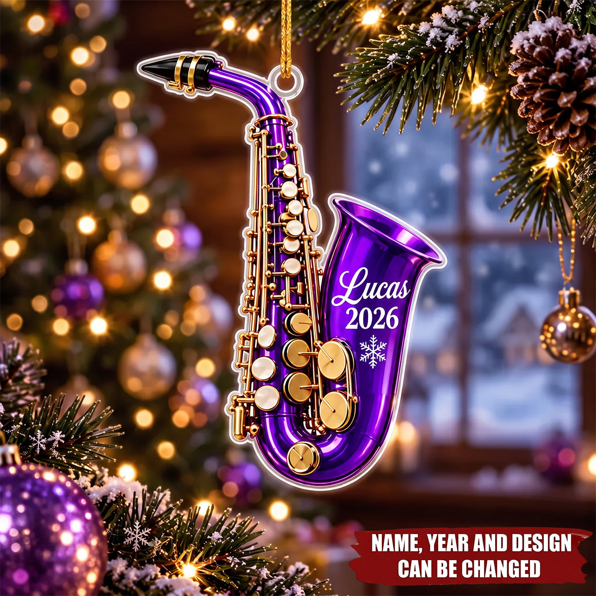 Personalized Saxophone Ornament, Custom Musician Christmas Ornament
