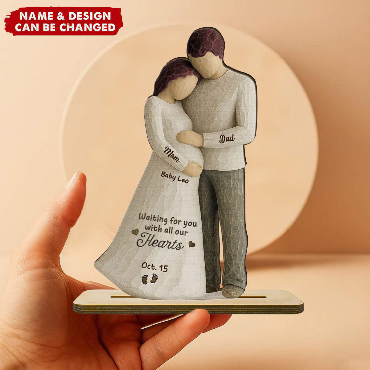 Waiting For You With All Our Hearts Couple Expecting Baby - Personalized Standing Wooden Plaque