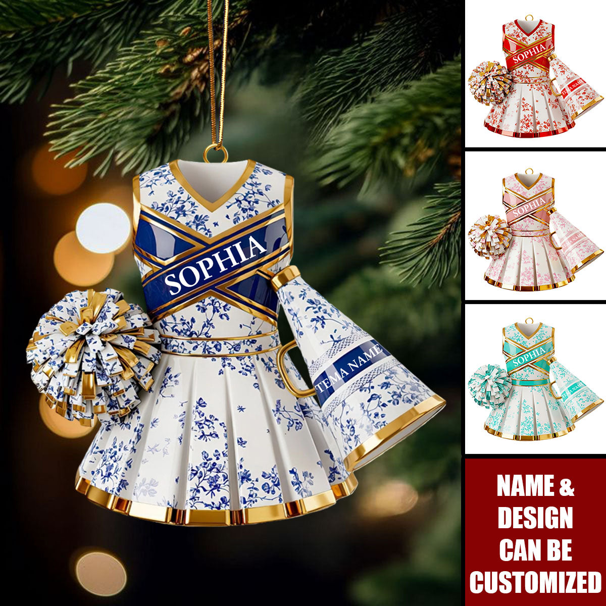 Cheerleading Toile de Jouy - Personalized Christmas Ornament, Gifts For Cheerleader