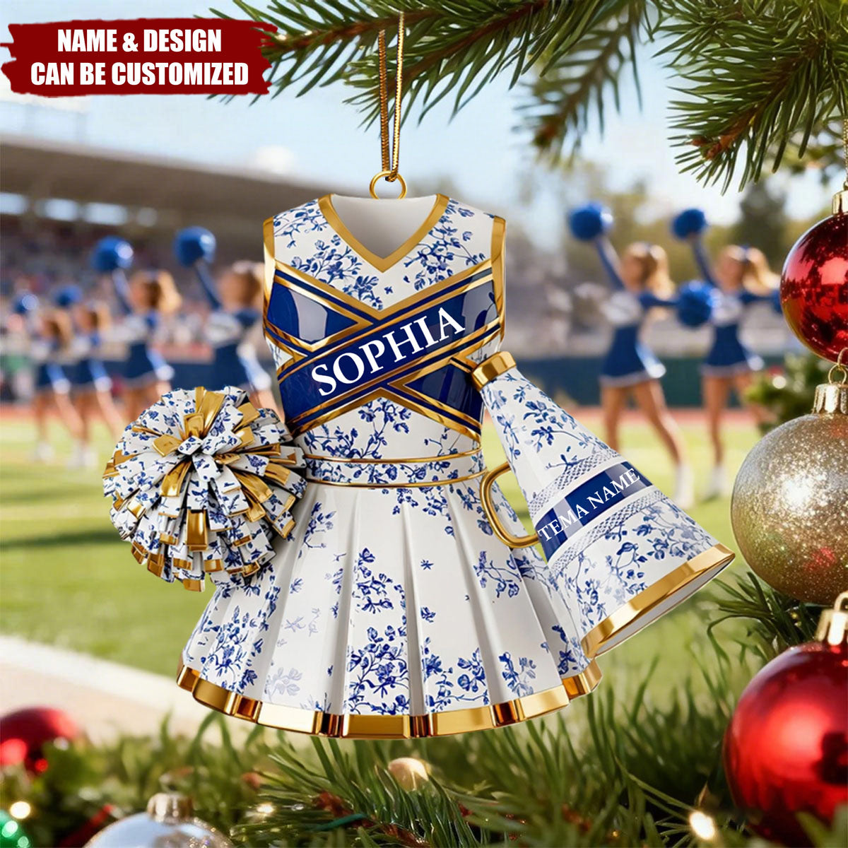Cheerleading Toile de Jouy - Personalized Christmas Ornament, Gifts For Cheerleader