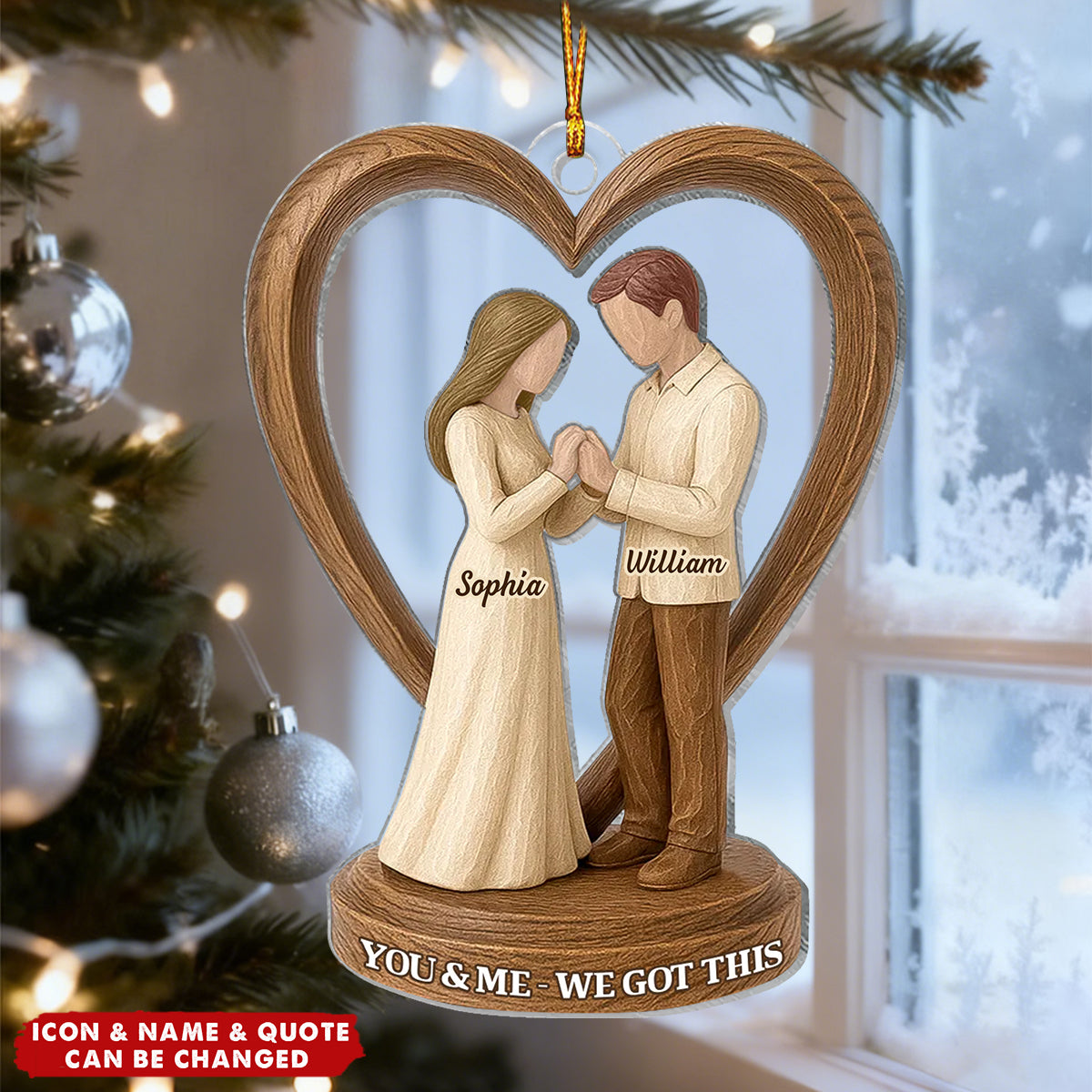 Couple Wedding Wooden Figurines - Personalized Acrylic Ornament - Heartwarming Christmas Gift