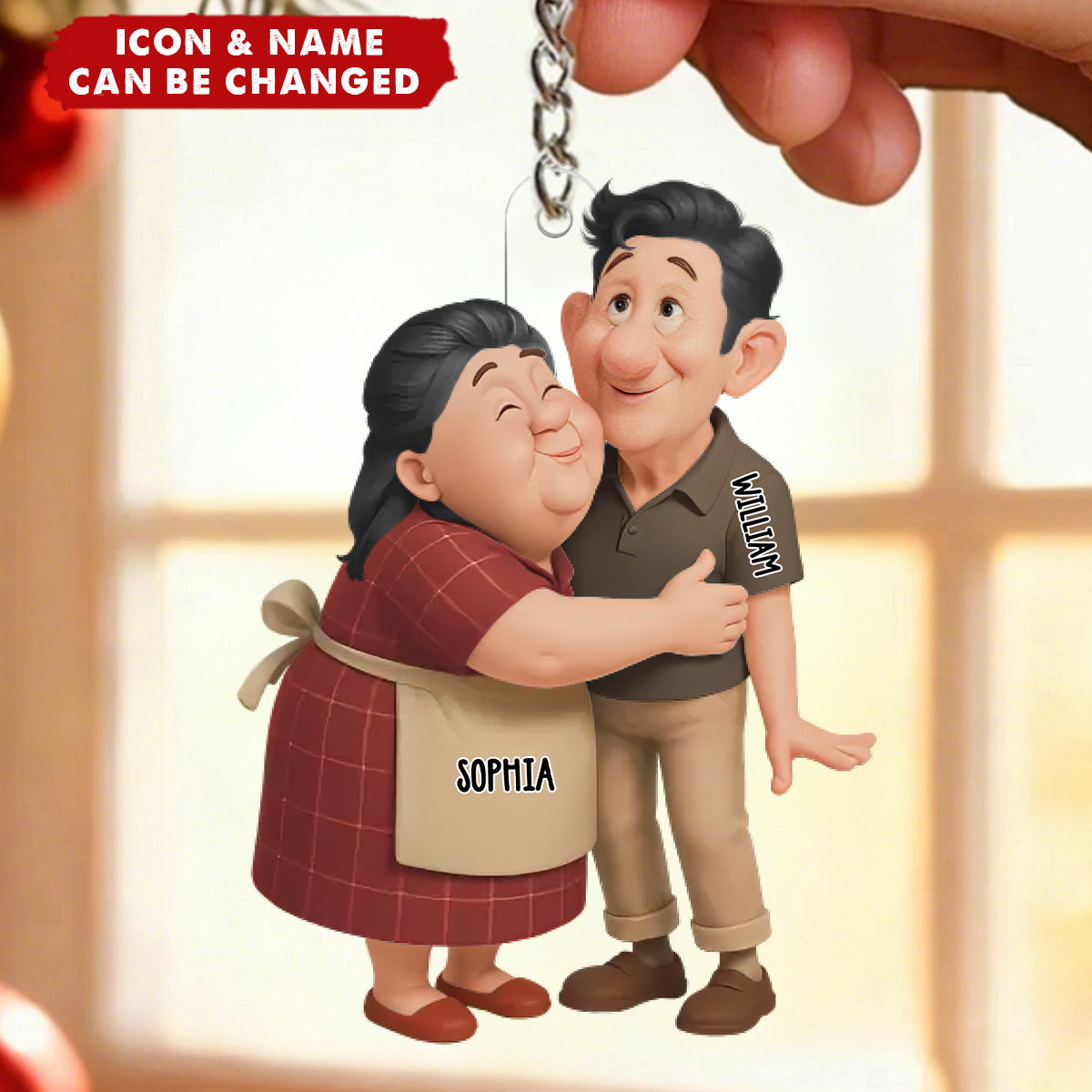 Couple Hugging Acrylic Keychain - Personalized Anniversary Wedding Gifts For Husband And Wife, Him And Her - Two Hearts One Journey