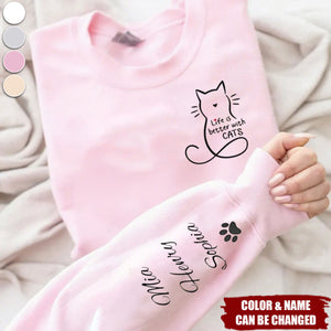 Sweatshirt With Design On Sleeve - Personalized Birthday Gifts For Cat Lovers, Cat Mom And Dad - Home Smells Like Cat Fur