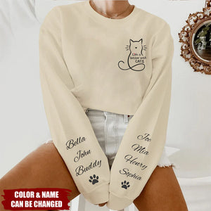 Sweatshirt With Design On Sleeve - Personalized Birthday Gifts For Cat Lovers, Cat Mom And Dad - Home Smells Like Cat Fur