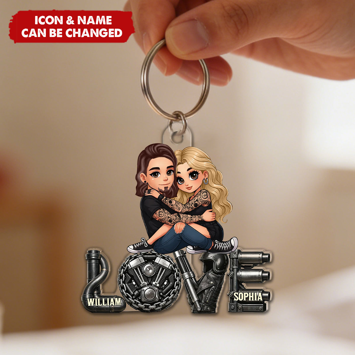 Biker Couple Together - Personalized Acrylic Keychain - Gift For Bikers, Gift For Him, For Her