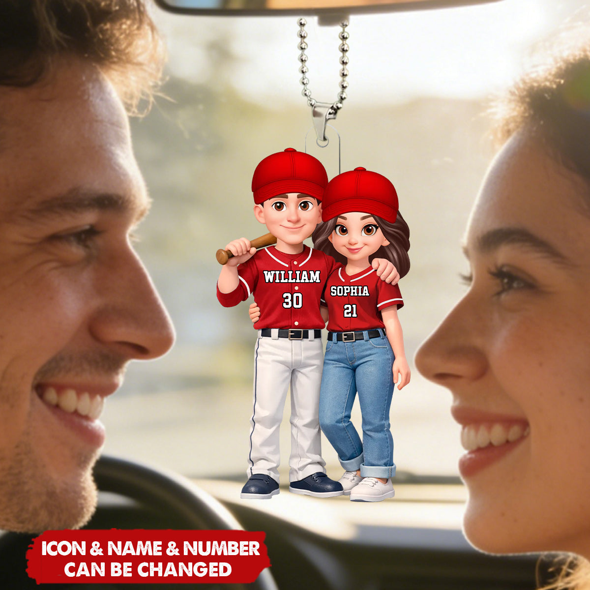 Baseball Couple I'll Always Be Your Biggest Fan Custom Action Figure - Personalized Acrylic Car Ornament