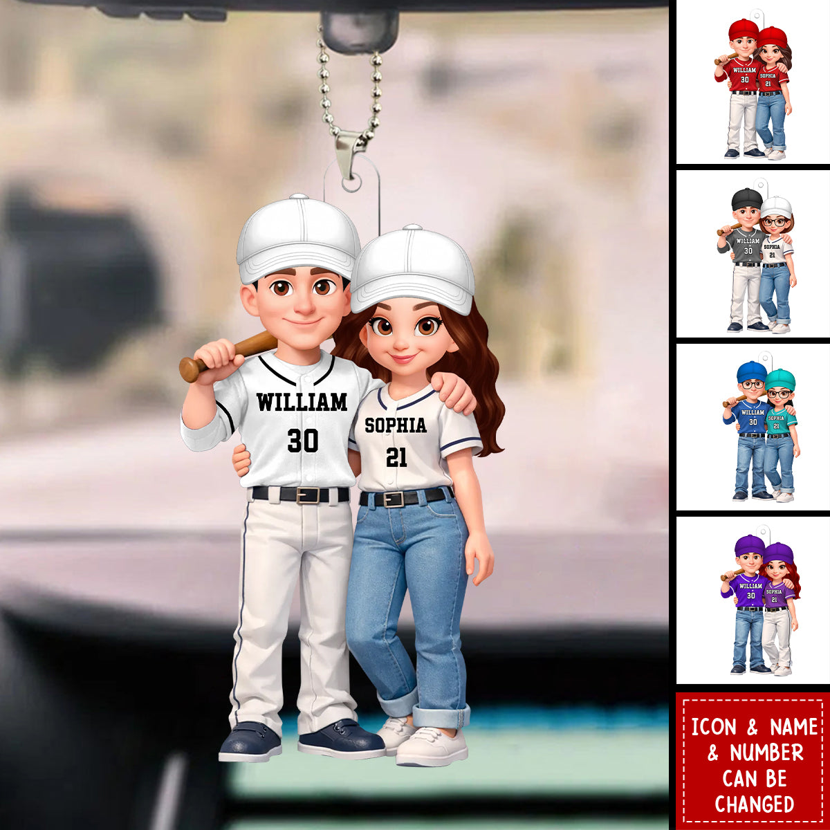 Baseball Couple I'll Always Be Your Biggest Fan Custom Action Figure - Personalized Acrylic Car Ornament
