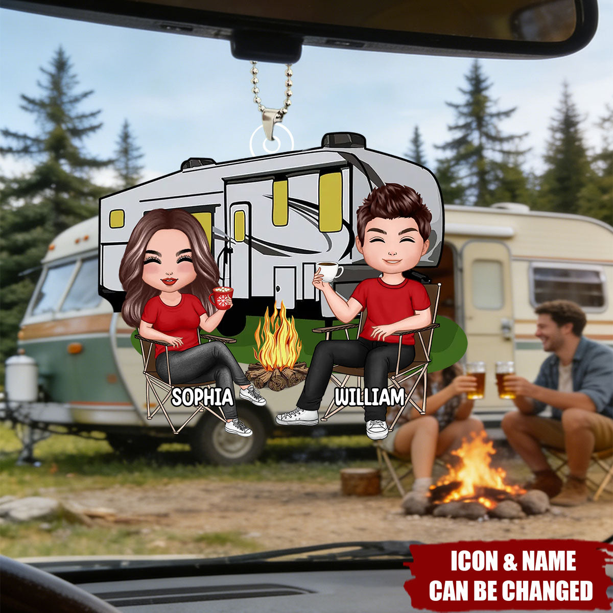 Doll Couple Camping Gift Personalized Acrylic Car Ornament