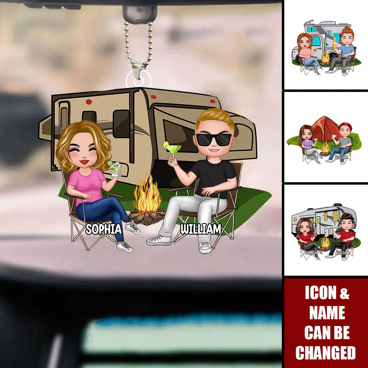 Doll Couple Camping Gift Personalized Acrylic Car Ornament