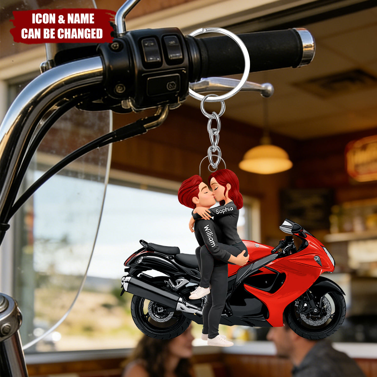 Kissing Hugging Doll Motorcycle Couple - Personalized Acrylic Keychain